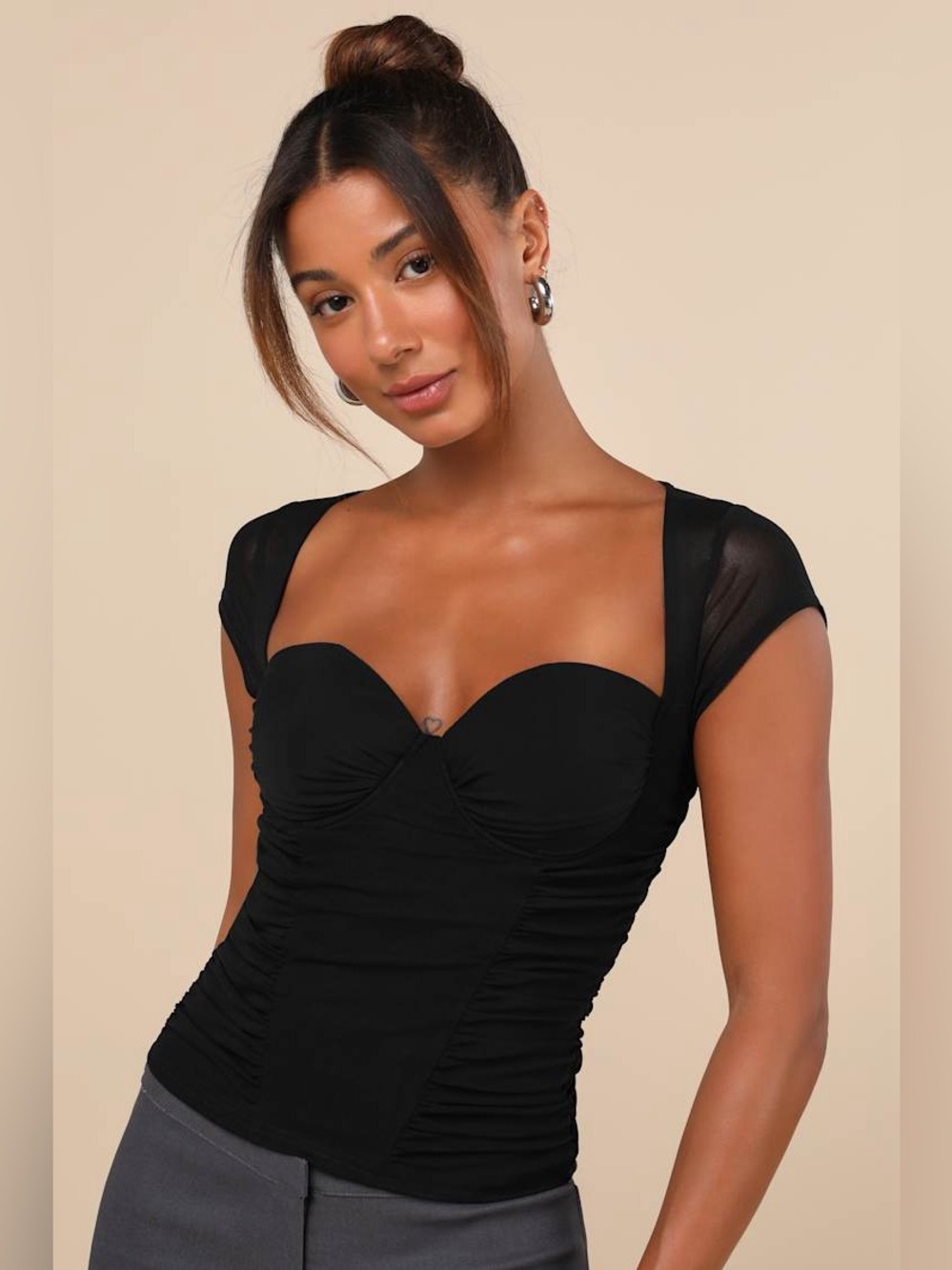 NWT Lulu’s Black Mesh Ruched Cutout Top- Size L